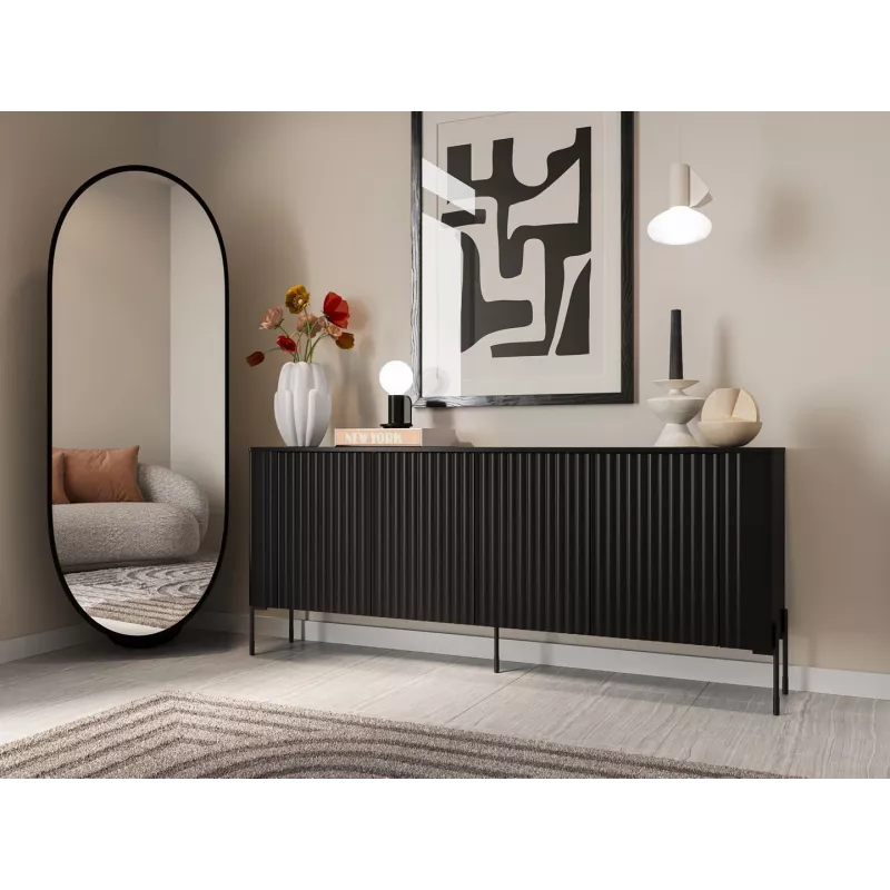 Komoda cama meble VERA 190x40x80 cm, juoda matinė, medžio drožlių plokštė, 16 mm rėmas