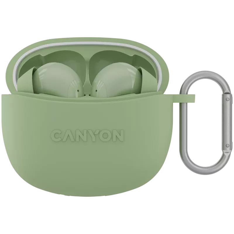 CANYON TWS-5 belaidės ausinės (į ausis), žalios, Bluetooth 5.3, liečiamas valdymas, USB-C įkrovimas