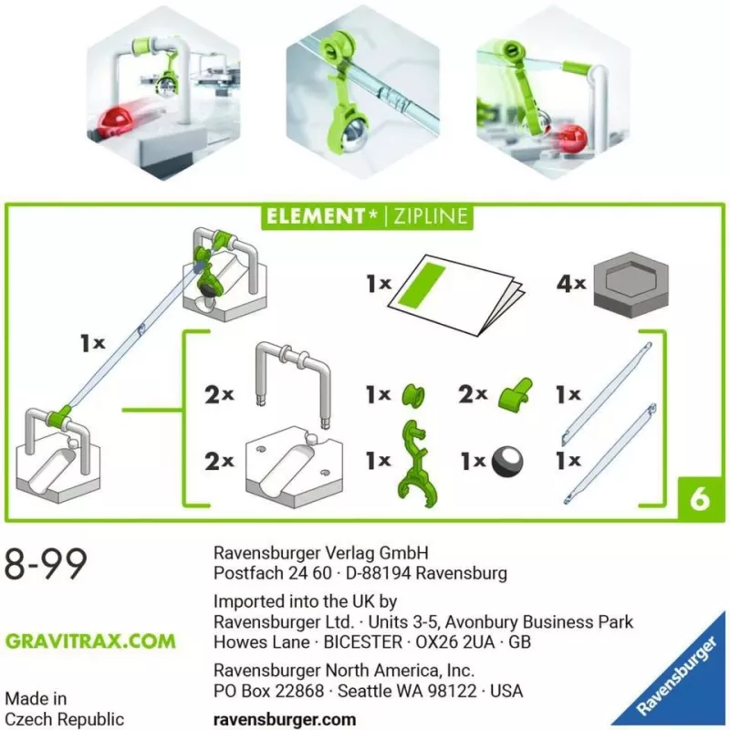 Ravensburger GraviTrax Element Zipline Priedas Aktyviems Įgūdžių Žaislams (27472)
