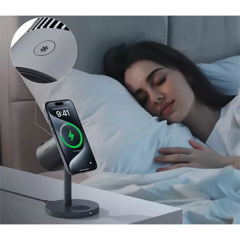 Belaidis 3v1 įkroviklis su aušinimu LC-MC311A 15W Qi2 MagSafe + 30W PD maitinimo adapteris