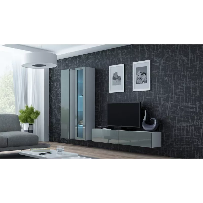 Cama TV stovas VIGO 140 30/140/40 baltas/pilkas blizgus