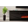TV spintelė su židiniu Cama Meble GRANERO 200 x 56,7 x 35 cm juoda/juodas blizgesys, 2 durys, 2 lentynos, stumdomos durys, MDF/medžio drožlių plokštė