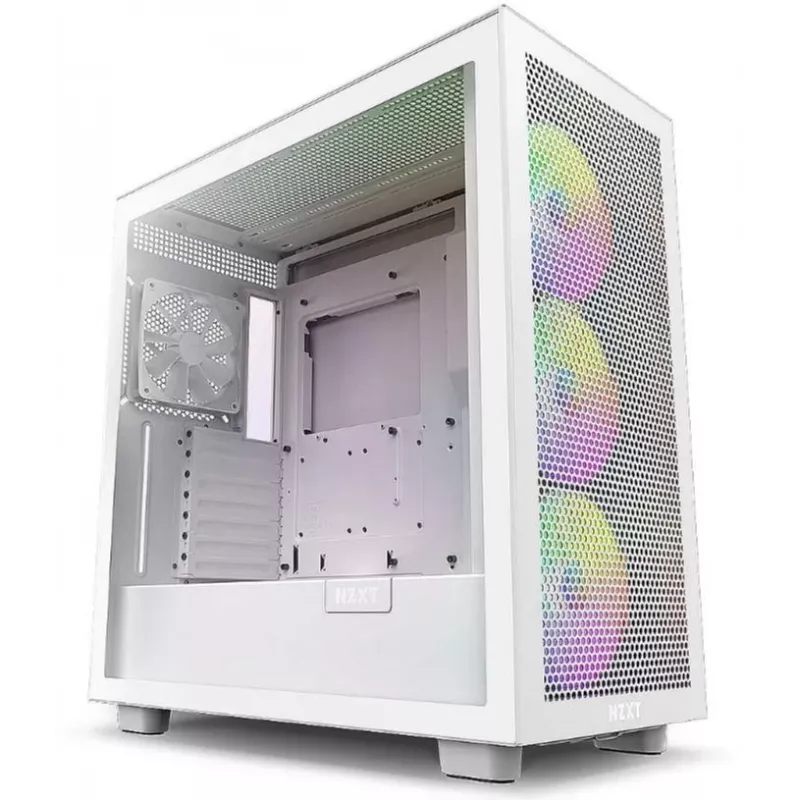 PC korpusas NZXT H7 Flow RGB Midi Tower Baltas — Grūdintas stiklas, EATX, Priekyje 3×120mm, USB-C