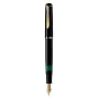 Pelikan M200, juoda, auksinė, integruota užpildymo sistema, derva, auksinis, italikas plunksnelė, auksas, nerūdijantis plienas