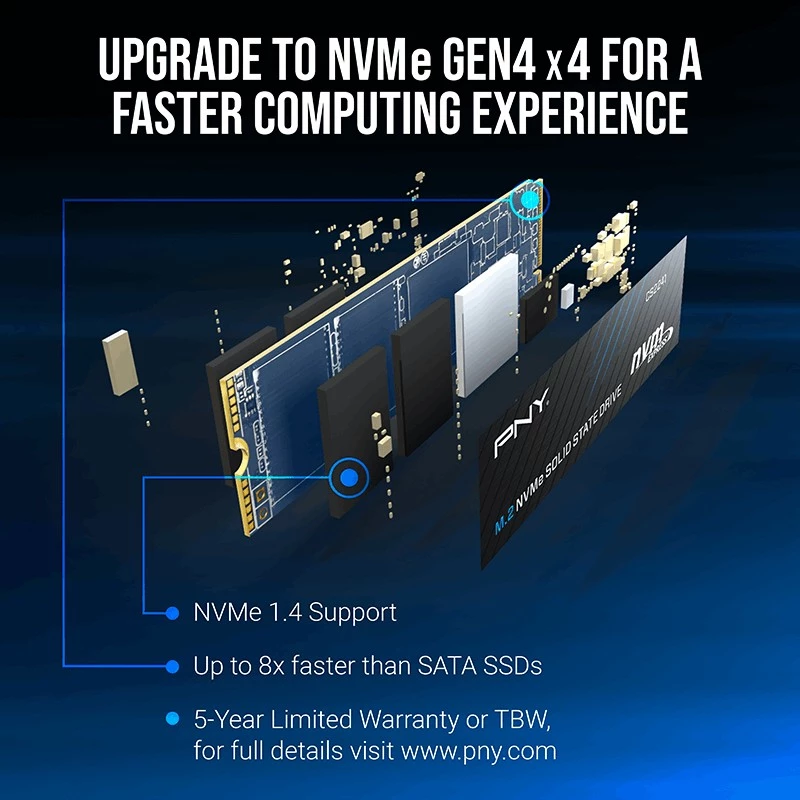 SSD PNY CS2241 M.2 NVMe PCIe 4.0 1TB – Skaitymas 5100 MB/s, Rašymas 3200 MB/s