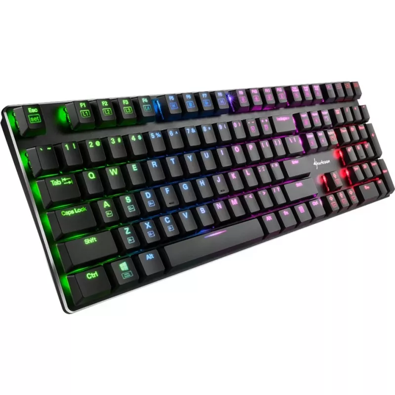 SHARKOON PureWriter RGB žaidimų klaviatūra, juoda, FR išdėstymas, Kailh Choc Low Profile Blue