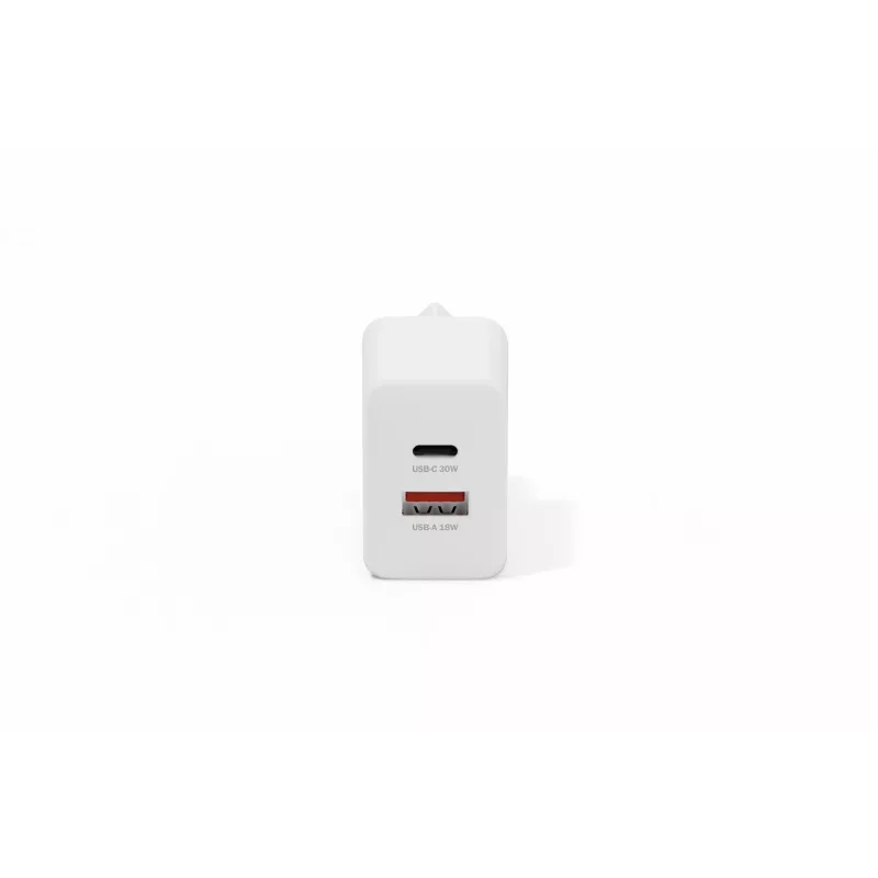 AC vidinis USB GaN įkroviklis DIGITUS DA-10301 — 30W, 1× USB-C, 1× USB-A, 100–240V, baltas