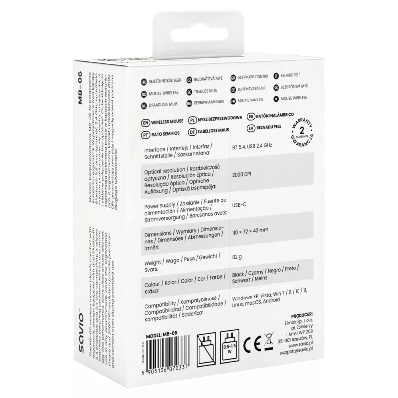 Savio MB-06 belaidė pelė, universali, ambidekstrinė, Bluetooth, 3800 DPI