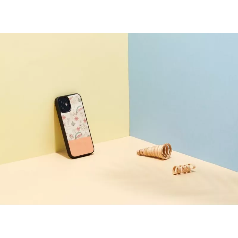 Apsauginis dėklas Man and Wood iPhone 12 mini – rožinė gėlė ant juodo