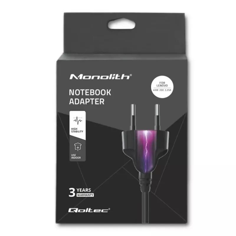 Qoltec 45W nešiojamojo kompiuterio maitinimo adapteris Lenovo 20V 2,25A Slimtip + kaištis 50098