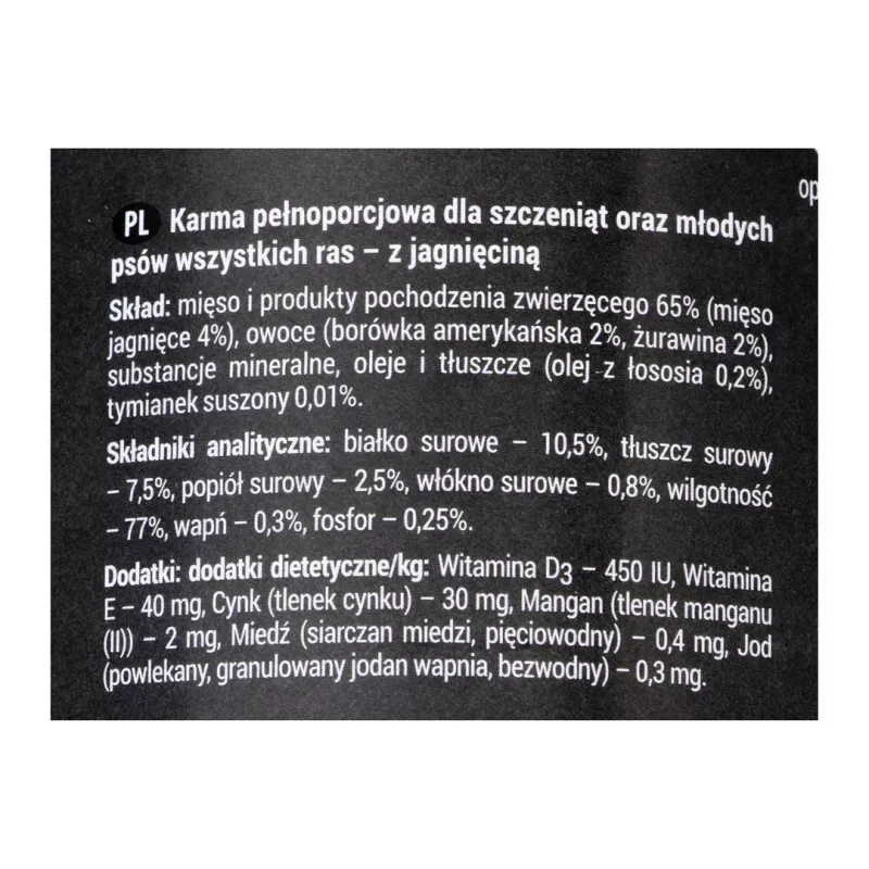 Šlapias šunų maistas Dolina Noteci Rafi Junior su ėriena, spanguolėmis ir mėlynėmis 400 g