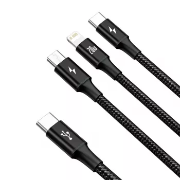 Baseus Rapid 3-in-1 USB laidas 1,5 m USB A / USB-C, Micro USB, Lightning juodas