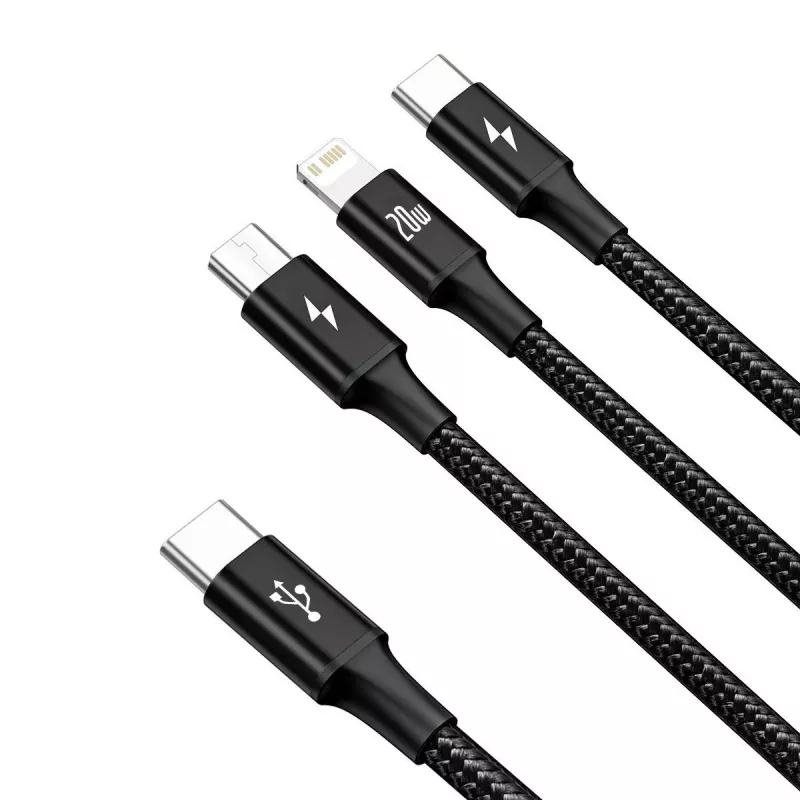 Baseus Rapid 3-in-1 USB laidas 1,5 m USB A / USB-C, Micro USB, Lightning juodas