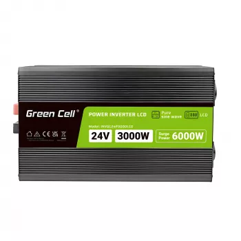 Automobilinis keitiklis Green Cell INVGC24P3000LCD 24V 3000W gryna sinusinė banga, 230V 50Hz, LCD, F tipo lizdas
