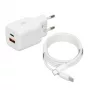 USB įkroviklis IBOX ILUC42W 42W (33W maks.), 1×USB-C PD3.0, 1×USB-A QC3.0, 100–240V, baltas