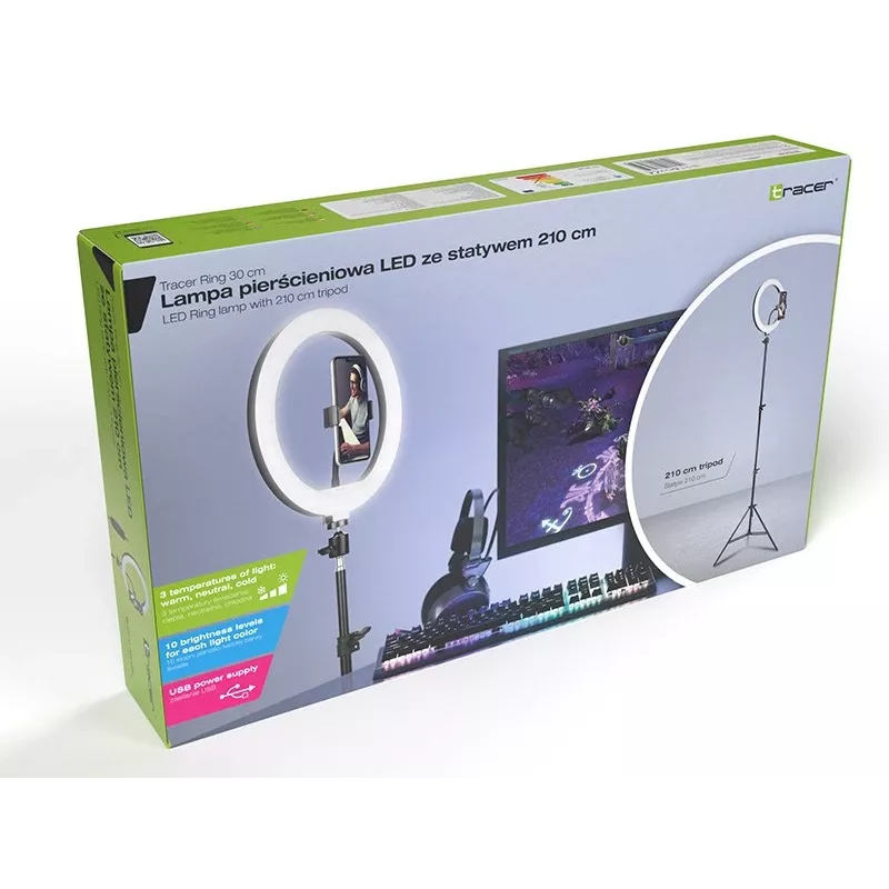 TRACER RING 30cm žiedinė šviesa su trikoju 210cm
