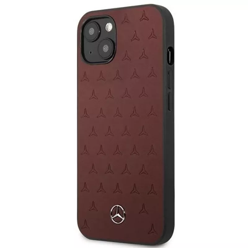 Mercedes MEHCP13SPSQRE iPhone 13 mini 5,4 raudonas kietas dėklas su odine žvaigždžių rašto apdaila