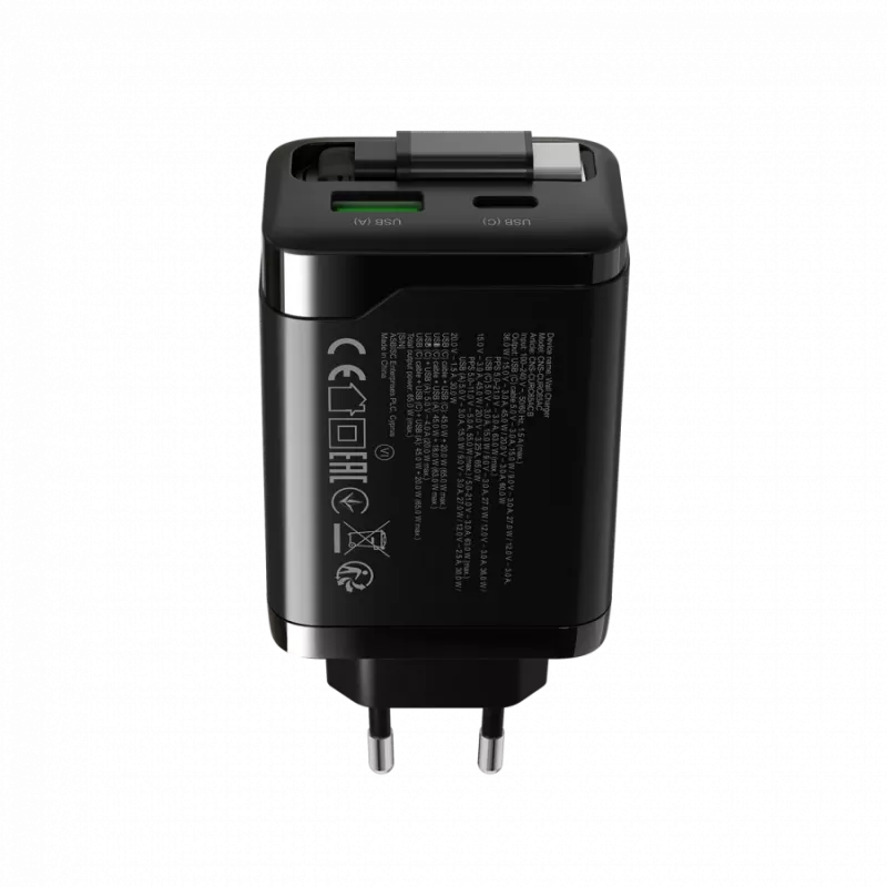 CANYON OnCharge 65RC 65W PD QC EU kištukas, juodas