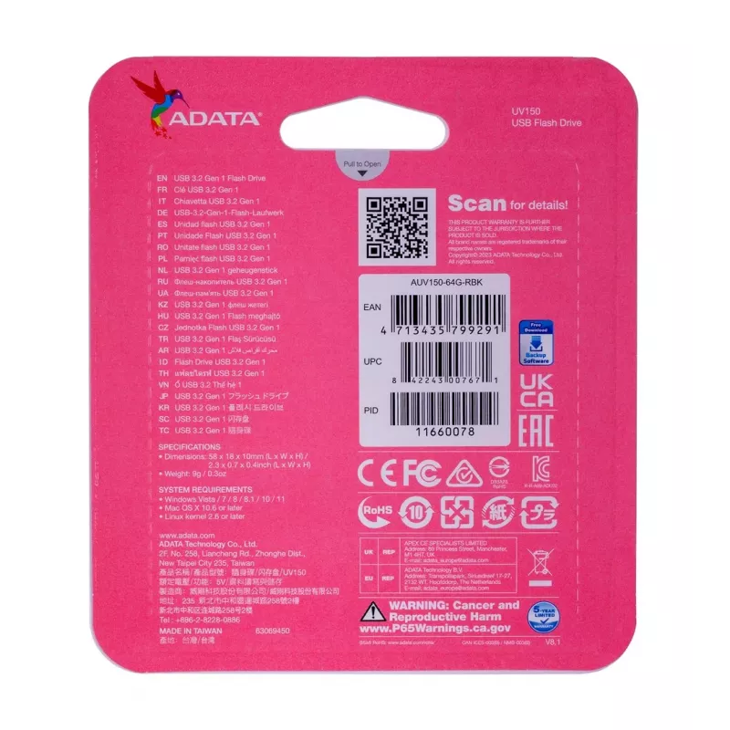 ADATA 64GB DashDrive UV150 USB atmintukas USB Type-A 3.2 Gen 1 (3.1 Gen 1) Juodas
