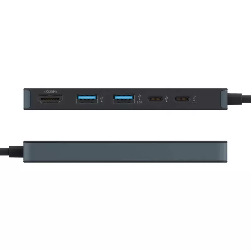 USB-C stotelė HYPER HD4101BKGL — 5 prievadų (USB-C, USB 3.2 Gen1 Type-A, HDMI 4K), 5000 Mbit/s, Juoda