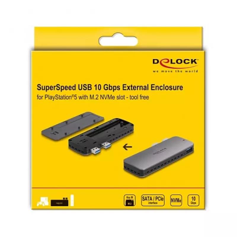 DeLOCK korpusas SSD M.2 NVMe USB 3.2 Gen 2, be įrankių, PS5