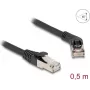 Tinklo kabelis DeLOCK RJ45 Cat.6A S/FTP 45° kampu tiesus 0,5 m juodas