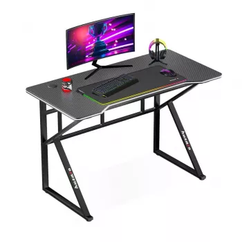 Žaidimų stalas huzaro Hero 1.6 juodas – MDF/anglies stalviršis 1200×600×750 mm, metalinis rėmas