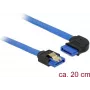DeLOCK 84989 SATA 6 Gb/s laidas, tiesi jungtis su lizdu – dešinėn lenkta jungtis su lizdu, su fiksatoriais, 0,2 m, mėlynas