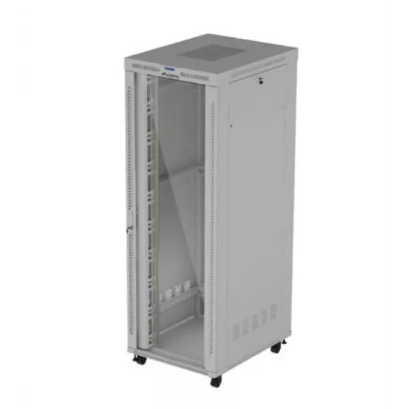 Stovimas serverio stovas LANBERG FF01-8047-12SL 47U 800x1000 mm pilkas su priekinėmis ir galinėmis stiklinėmis durelėmis bei vieta LCD ekranui