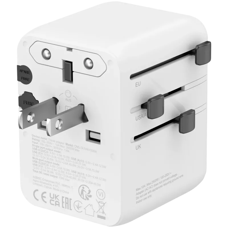 CANYON kelioninis adapteris OnTour 70 EU/UK/US/AUS 70W baltas