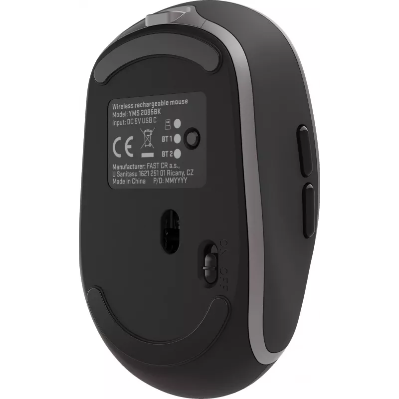 Belaidė pelė su dvigubu WiFi+Bluetooth ryšiu, įkraunama baterija, 5 mygtukai – Yenkee YMS 2085BK NOBLE
