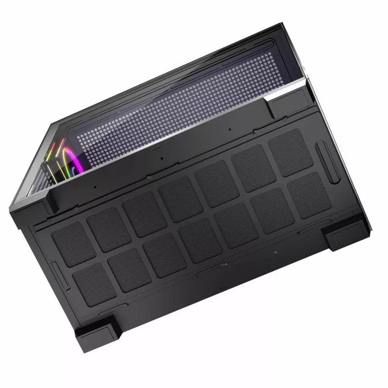 PC korpusas MODECOM Volcano Stellar 5F ATX Midi bokštas, grūdintas stiklas, 5 iš anksto sumontuoti ventiliatoriai, USB‑C, palaiko microATX/ATX, maks. GPU 420 mm, CPU aušintuvo aukštis 175 mm