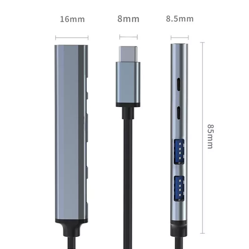 Qoltec 53790 USB-C 3.1 5in1 adapteris – USB-C PD, USB-C, 2x USB 2.0, USB 3.0