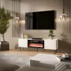 TV spintelė cama meble LUCCA 180x40x59 cm, baltas viršus ir rėmas, juodas elektrinis židinys