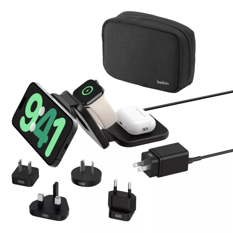 Belaidė įkrovimo stotelė Belkin BoostCharge Pro telefonui, išmaniam laikrodžiui ir ausinėms, juoda