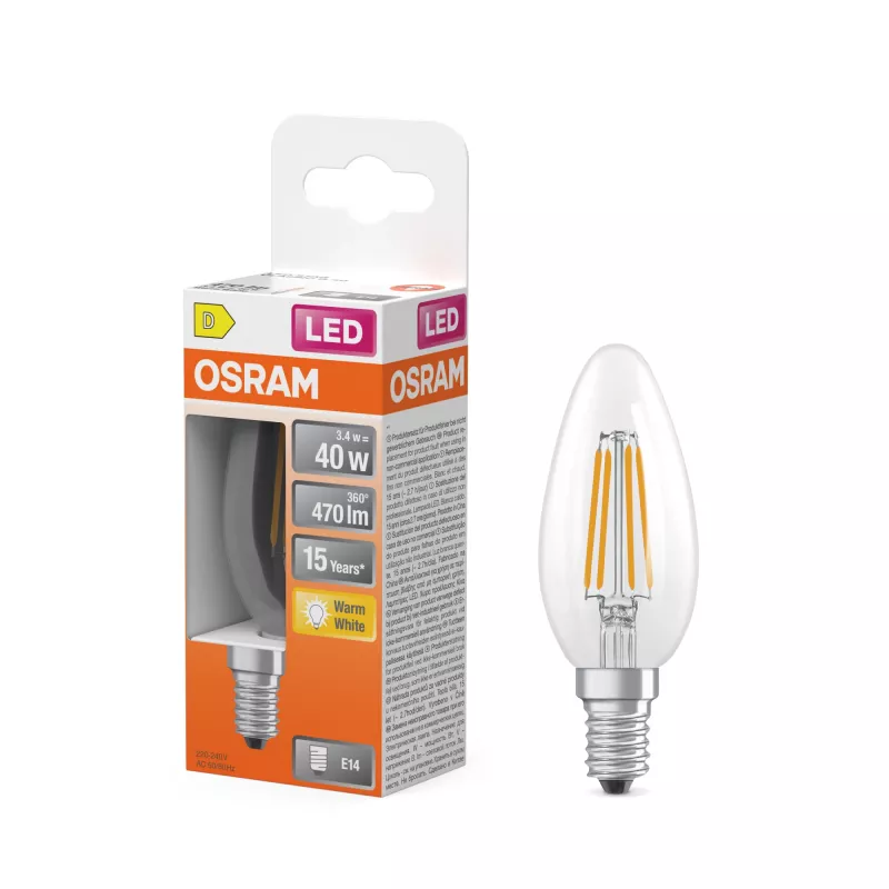 Osram Parathom Classic Filament LED lemputė | E14 | 3,4 W | Šilta balta