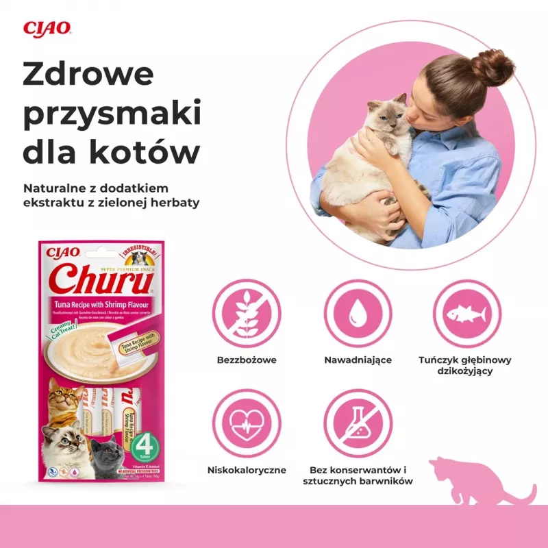 INABA Churu skanėstai katėms su tunu ir krevetėmis 4x14 g