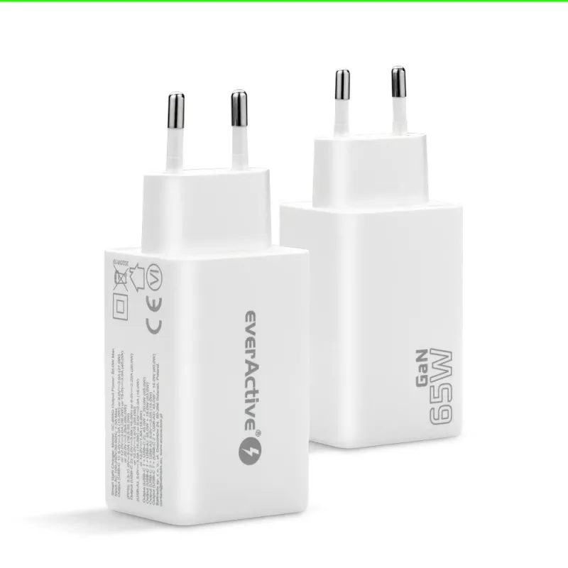 Įkroviklis everActive SQ-655Q 65W, 1×USB-A + 2×USB-C greitas įkrovimas