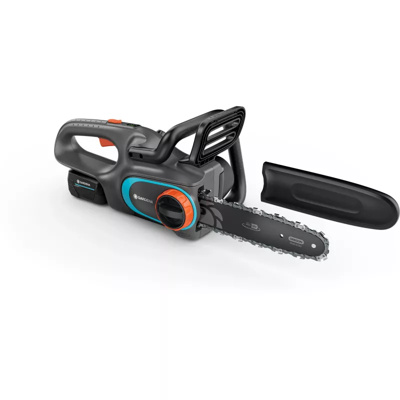 Belaidis akumuliatorinis grandininis pjūklas PowerSaw 250/18V P4A paruoštas naudoti rinkinys (pilka/turquoise, Li-Ion akumuliatorius 2,5 Ah P4A, POWER FOR ALL ALLIANCE)