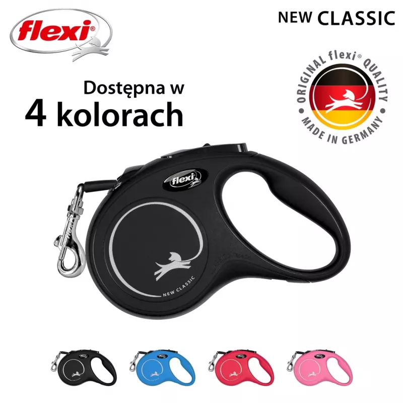 Flexi New CLASSIC 5 m Juodas Šunų Automatinis Pavadėlis