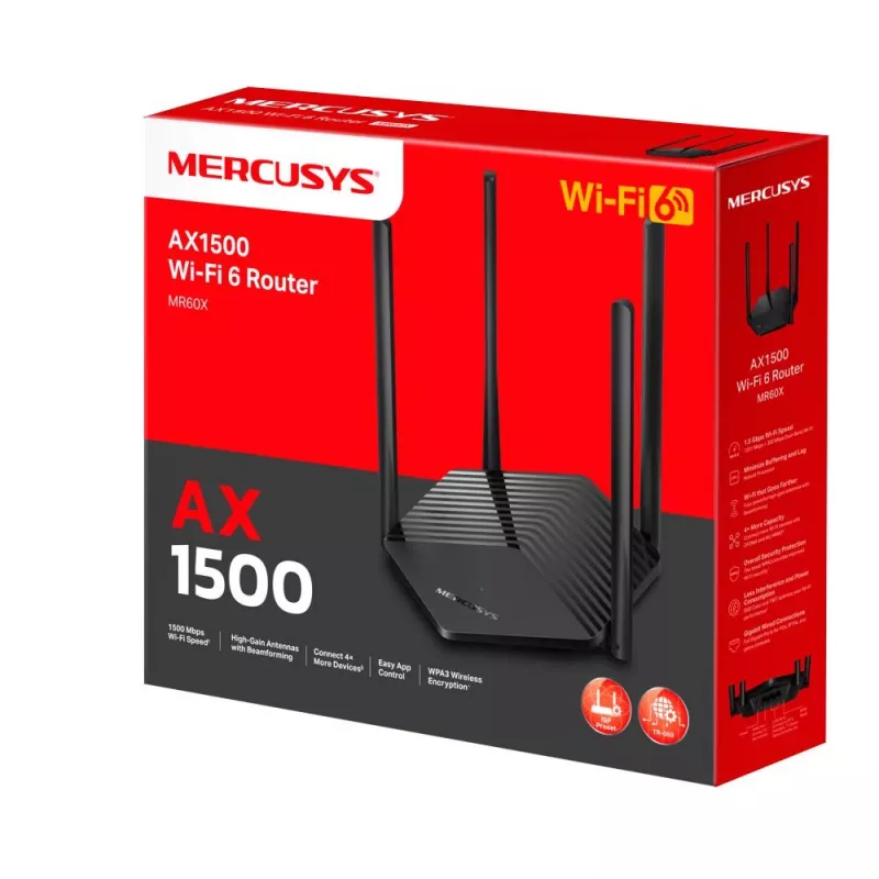 Mercusys AX1800 dviejų juostų WiFi 6 maršrutizatorius