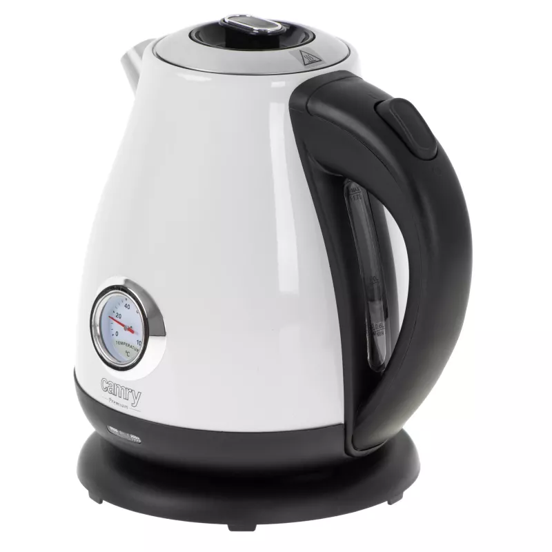 Elektrinis virdulys Camry CR 1344 – 1,7 l, 2200 W, nerūdijantis plienas, įmontuotas termometras, 360° pagrindas, baltas