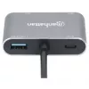 Manhattan USB-C dokų stotelė / šakotuvas, 4 prievadai: HDMI, USB-A, USB-C ir VGA, su Power Delivery (PD) 87W – reikalingas išorinis USB-C įkroviklis (neįtrauktas). Maitinama per USB (nereikia išorinio maitinimo šaltinio), kai PD nenaudojamas. Aliuminis