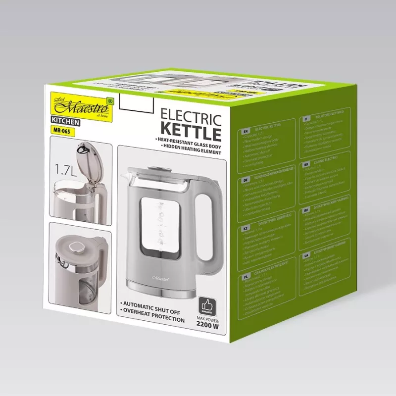Elektrinis virdulys Maestro MR-065-BEIGE 1,7 L, 2200 W, stiklinis korpusas, smėlio spalvos