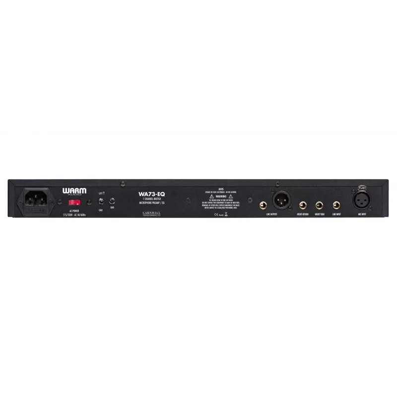 Garso išankstinis stiprintuvas WARM AUDIO WA73-EQ – vieno kanalo, juodas, 20–20000 Hz, 1200 Ω įėjimas, 115/230 V