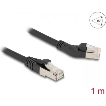 DeLOCK RJ45 Cat.6A 45° kairėn lenktas į tiesų tinklo kabelis 1 m juodas