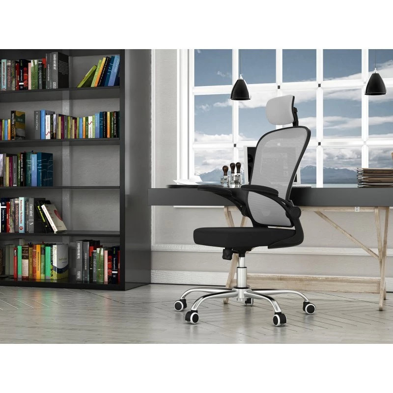 Biuro kėdė top e shop DORY SZARY – minkšta sėdynė, tinklinis atlošas, 650×620 mm, aukštis iki 122 cm