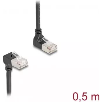 Tinklo laidas DeLOCK RJ45 Cat.6A S/FTP Slim 90° 0,5m Juodas