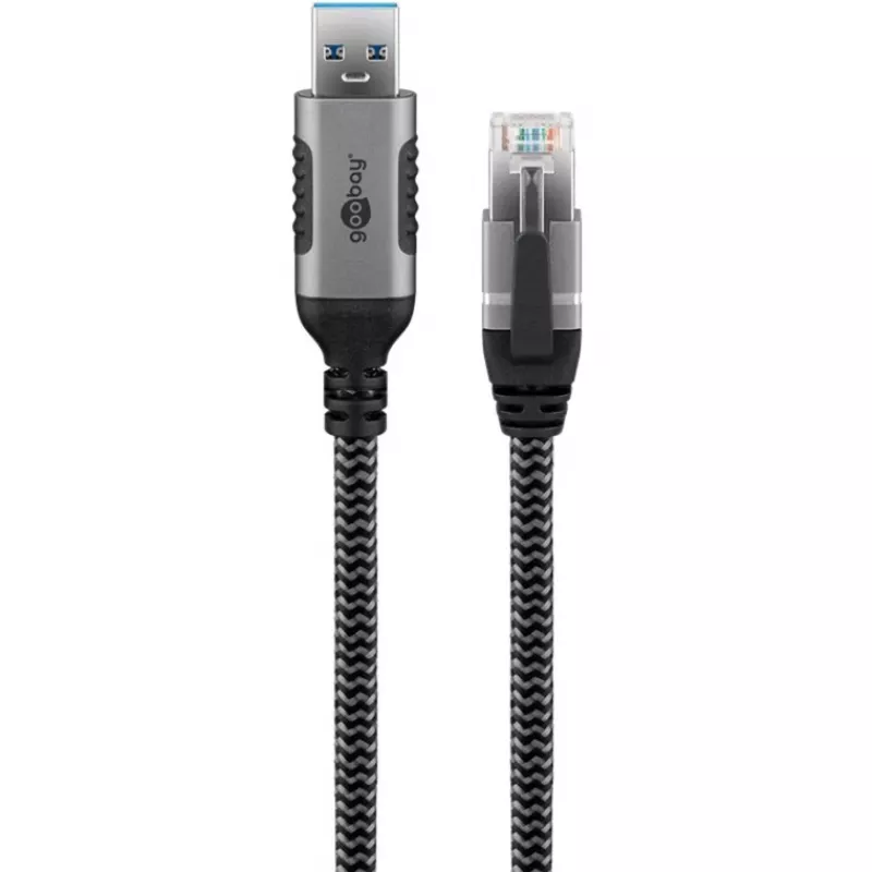 Wentronic goobay USB-A į RJ-45 tinklo kabelis 1,0 m CAT 6 FTP USB 3.0 pintas juodas/sidabrinis (70299)