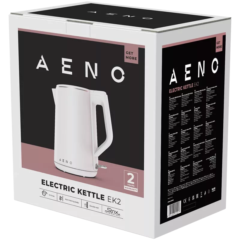 AENO elektrinis virdulys EK2: 1850-2200W, 1,5 l, Strix, dvigubos sienelės, neįkaitantis korpusas, automatinis išsijungimas, apsauga nuo virimo be vandens